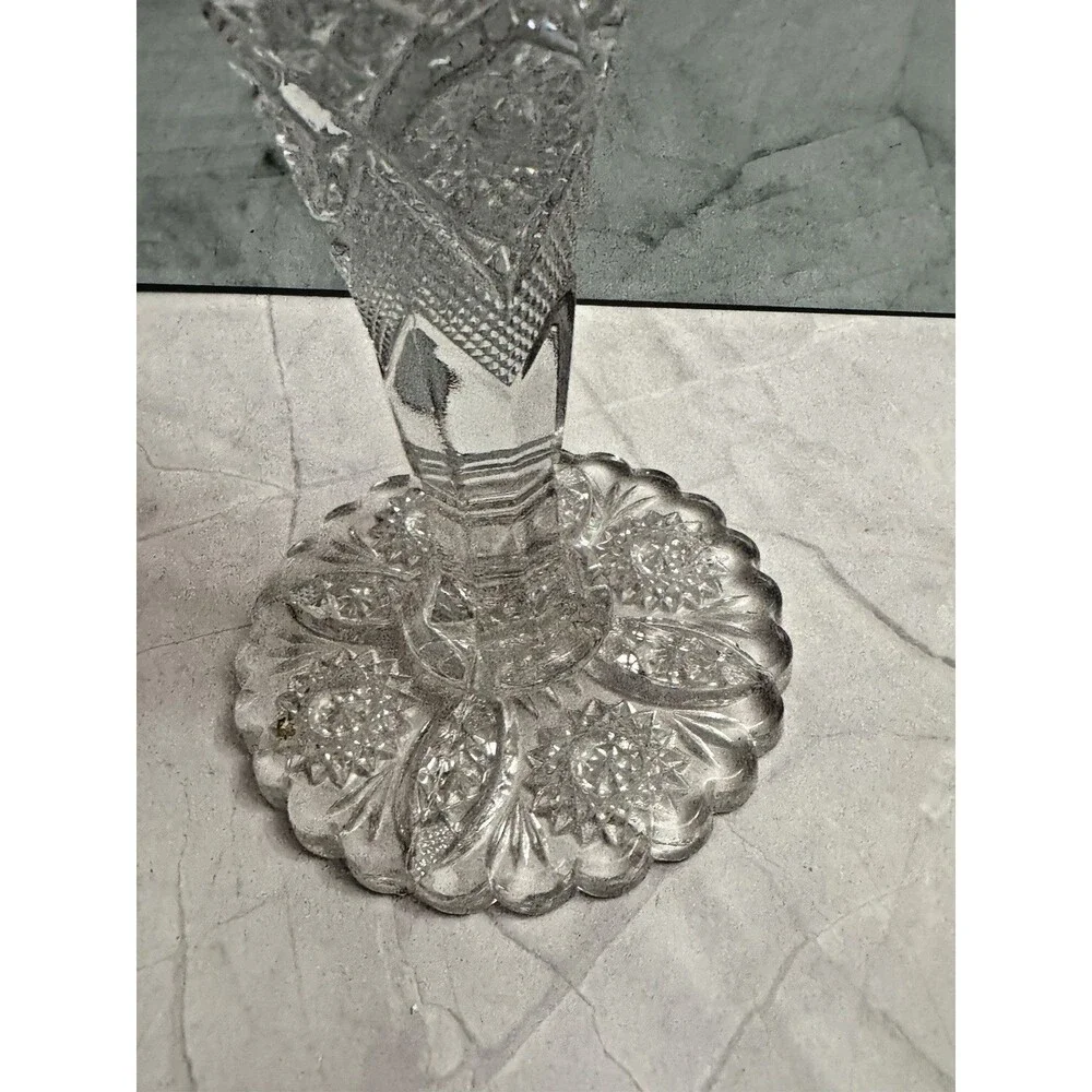 Vintage Cut Crystal Pedestal Vase 9